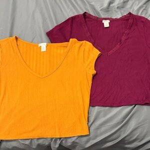 Bozzolo Women’s V-Neck Tops Bundle (Size Large) – Golden & Violet – Pre-Loved